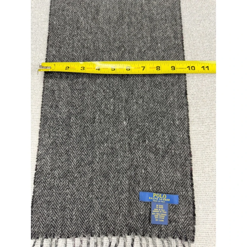 Polo Ralph Lauren Scarf Mens Grey Plaid Herringbone  Wool Blend Italy